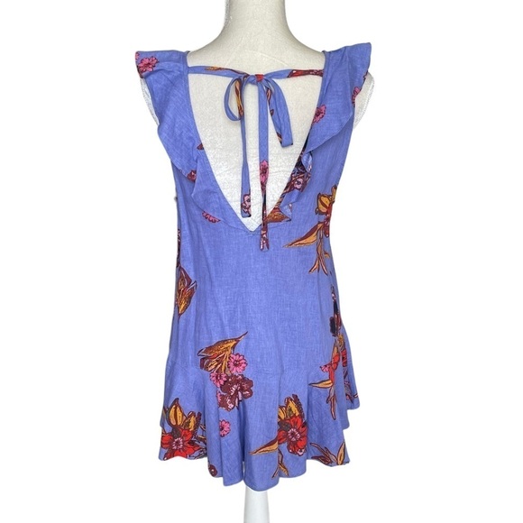 FREE People Women’s Tulum Linen Floral Print Mini Dress Tunic Size XS Blue - Picture 6 of 10